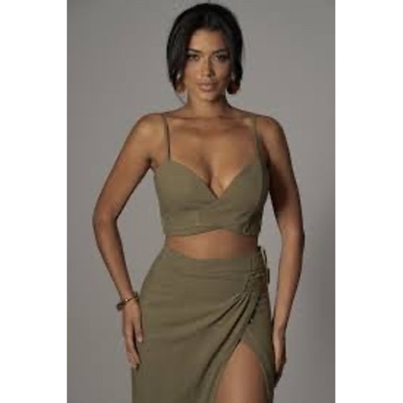 Dresses & Skirts - Olive Green Wrap Skirt With Matching Crop Top
